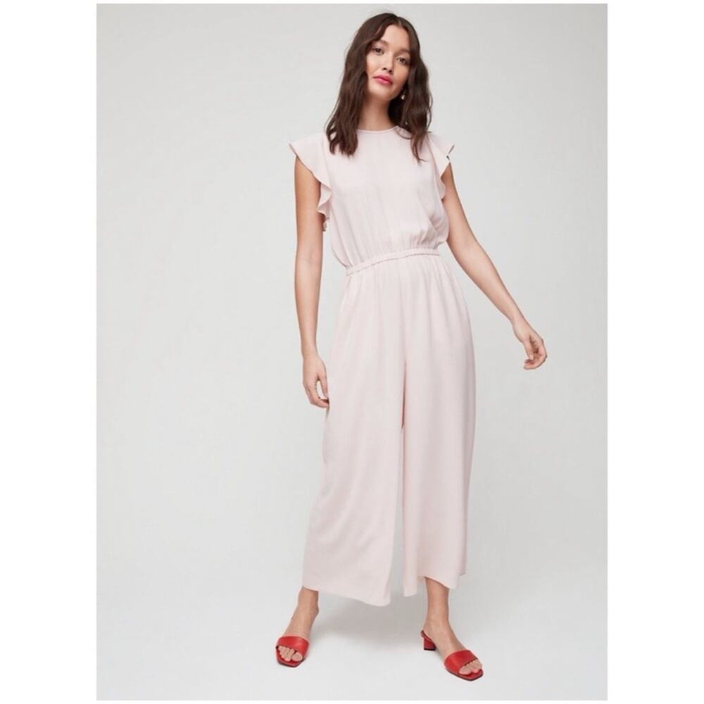 Aritzia Wilfred Women Soft Pink Fleurette Jumpsuit with Ruffle Sleeves Size S - Picture 5 of 13